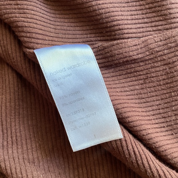 NAKED WARDROBE Asymmetrical Ribbed‎ Bodycon Mini Dress Long Sleeve Minimal - Picture 7 of 7